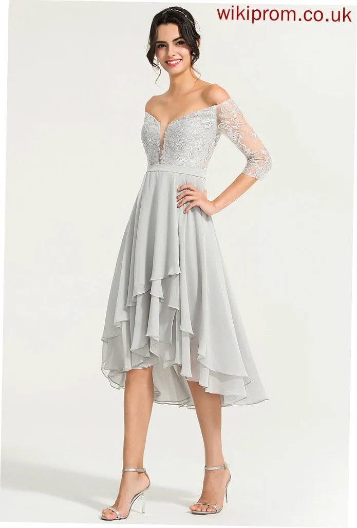 Off-the-Shoulder Beading With A-Line Abbigail Asymmetrical Lace Dress Cocktail Chiffon Cocktail Dresses