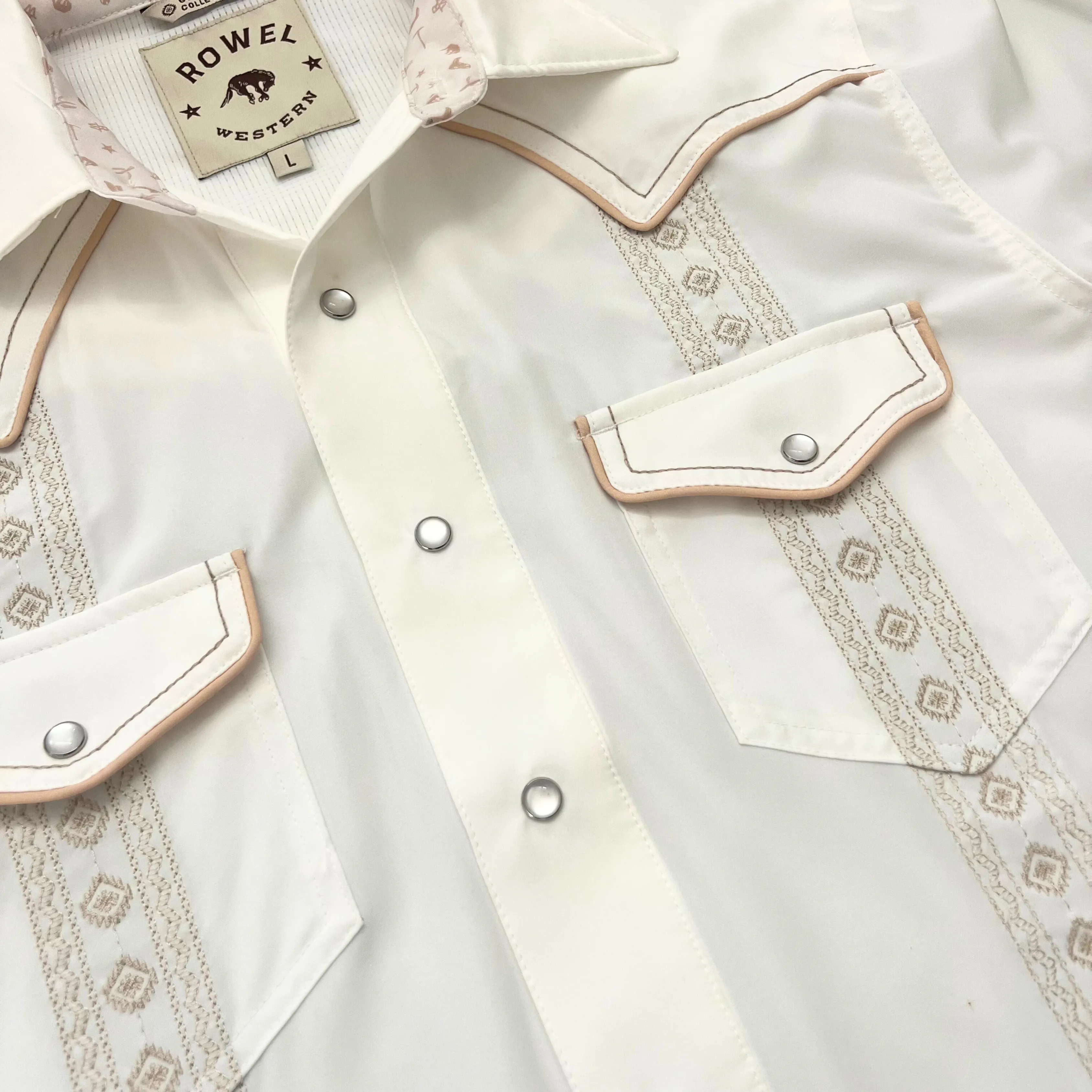 Pearl Snap Guayabera Performance Shirt--Pearl White