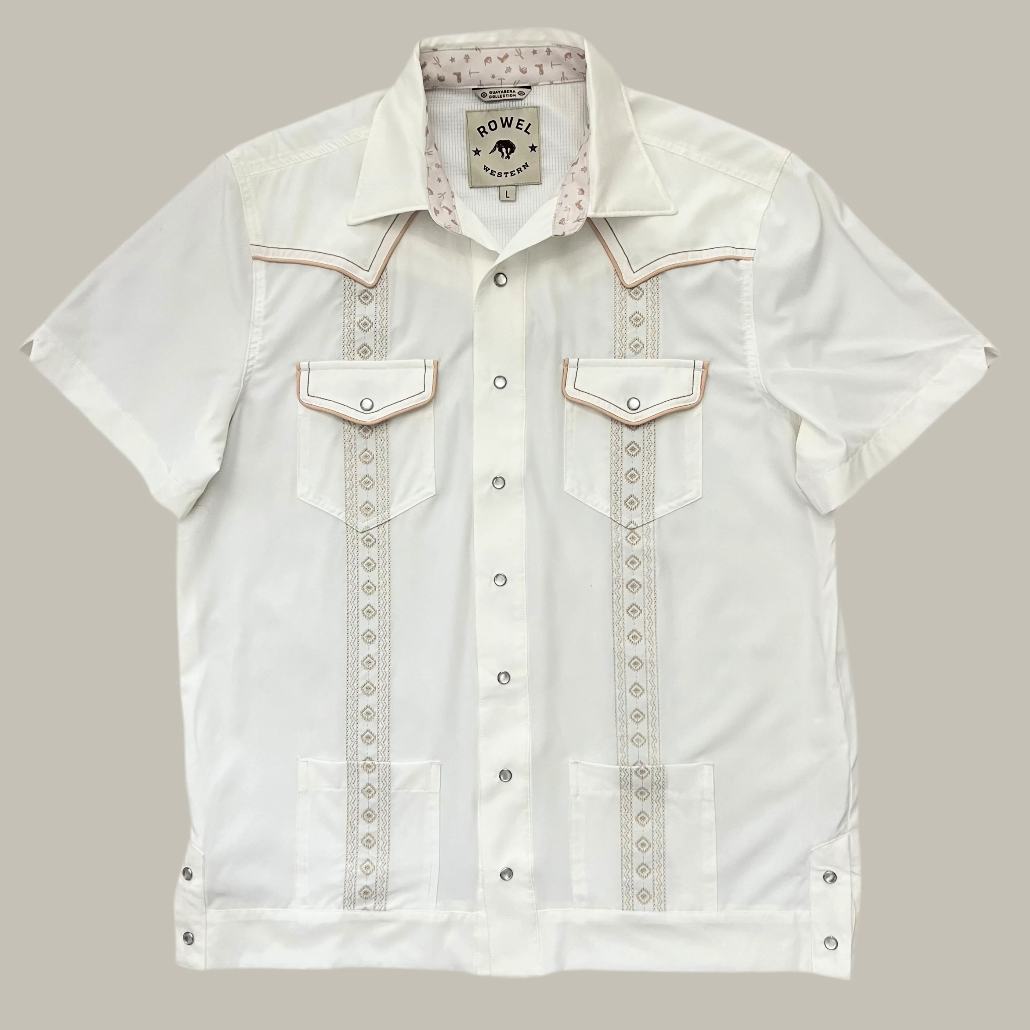 Pearl Snap Guayabera Performance Shirt--Pearl White