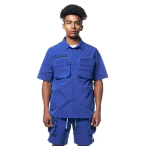 Printed Utility Boxy Windbreaker Shirt - Royal