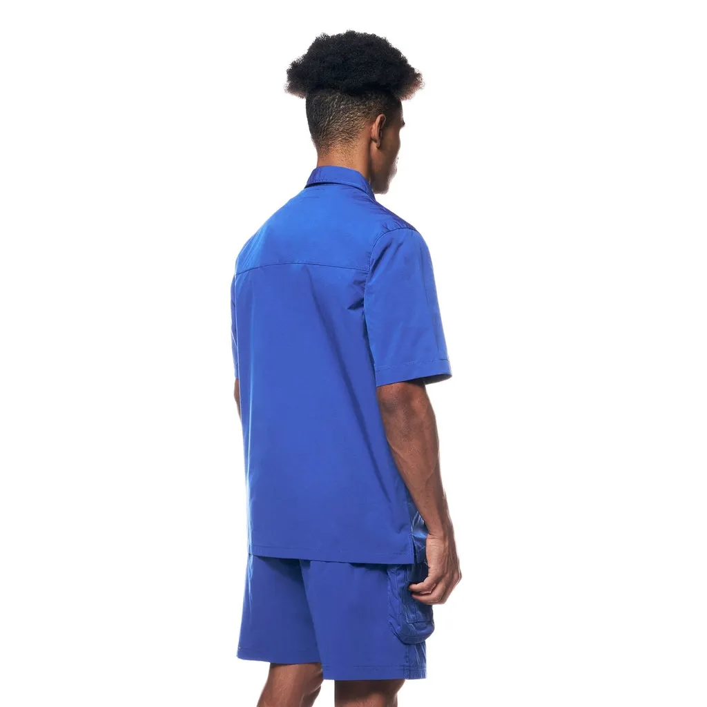 Printed Utility Boxy Windbreaker Shirt - Royal