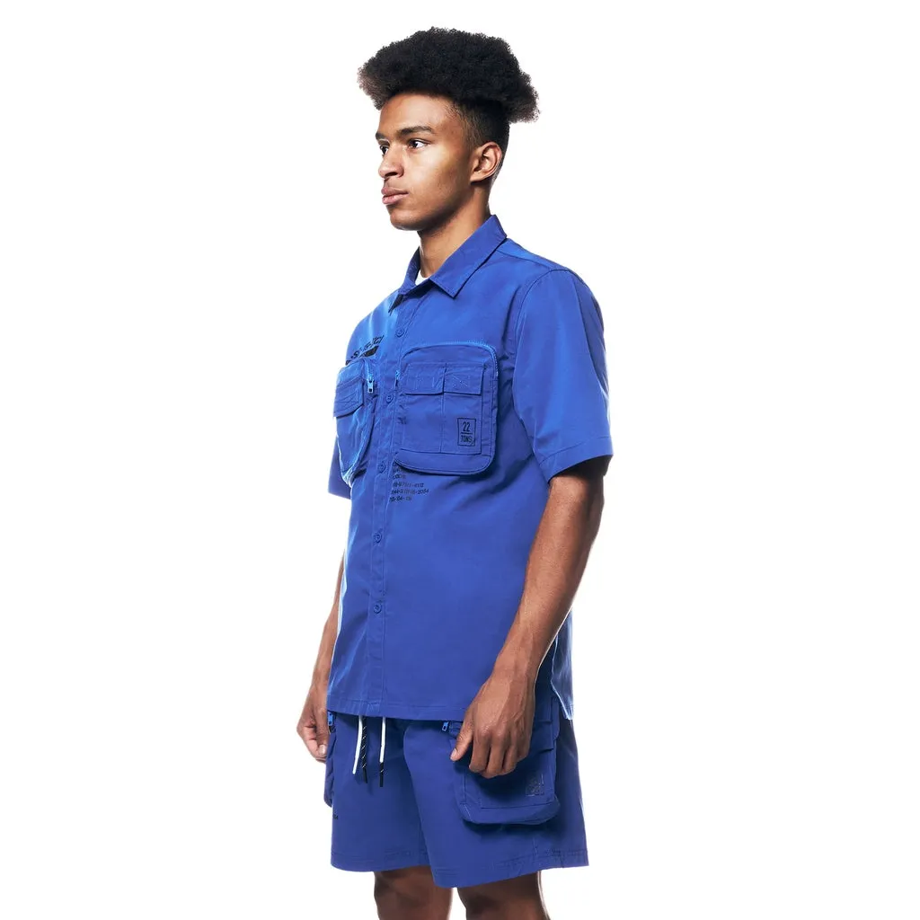 Printed Utility Boxy Windbreaker Shirt - Royal