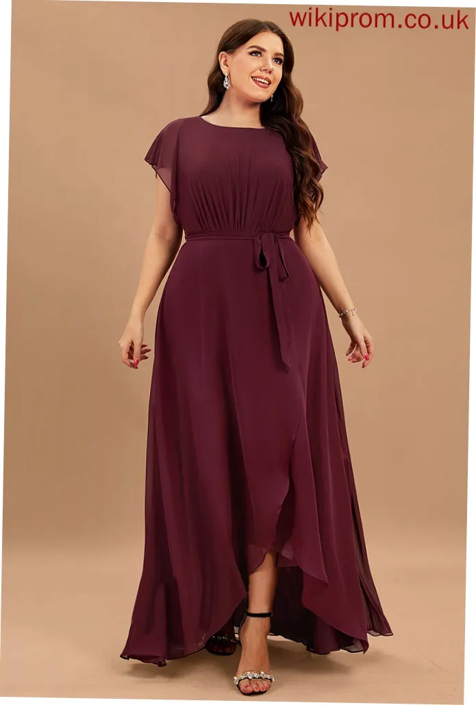 Prom Dresses Neck With Scoop Asymmetrical Anne A-Line Ruffle