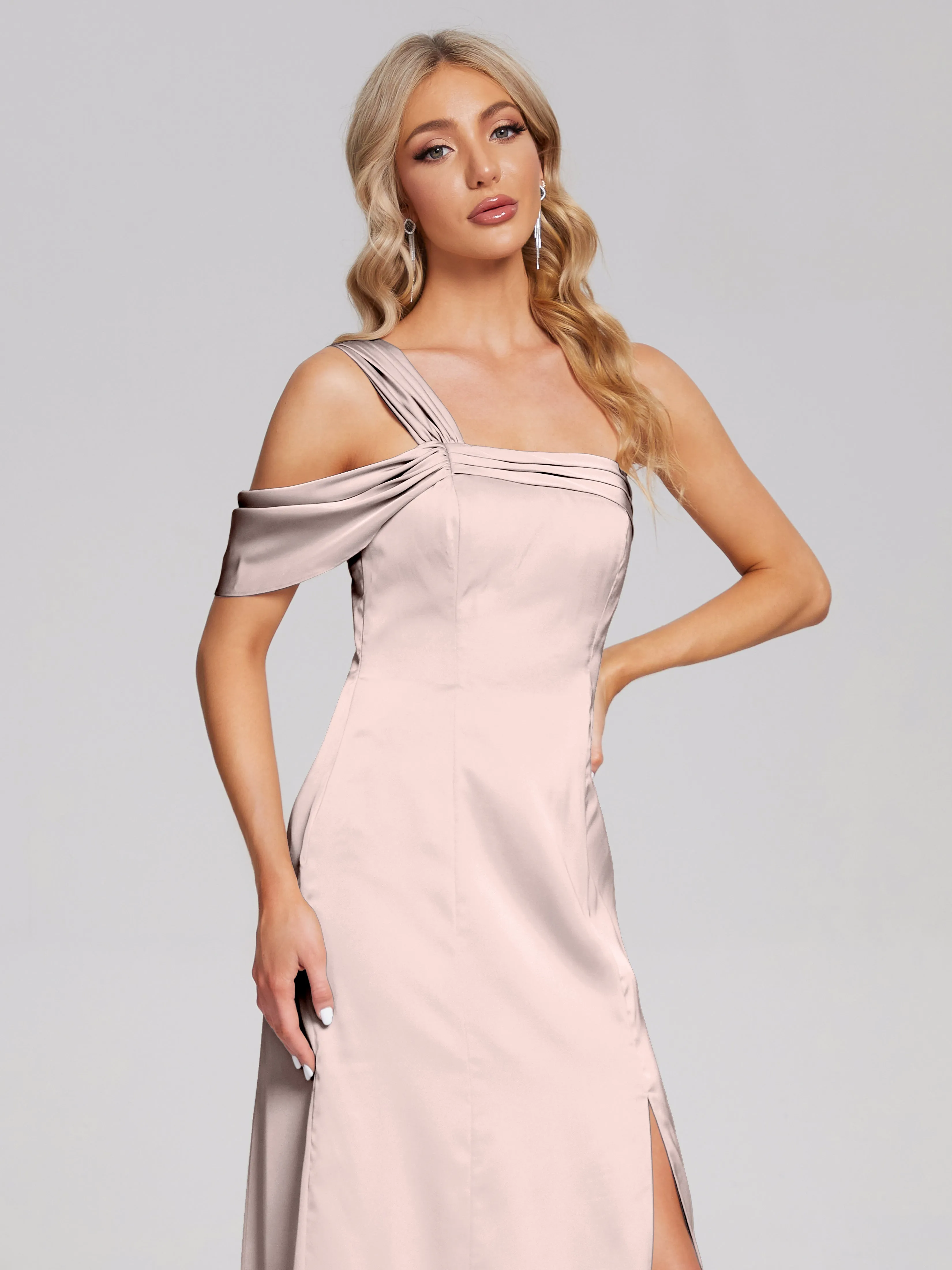 Raelyn Asymmetrical Pleats Soft Satin Dresses