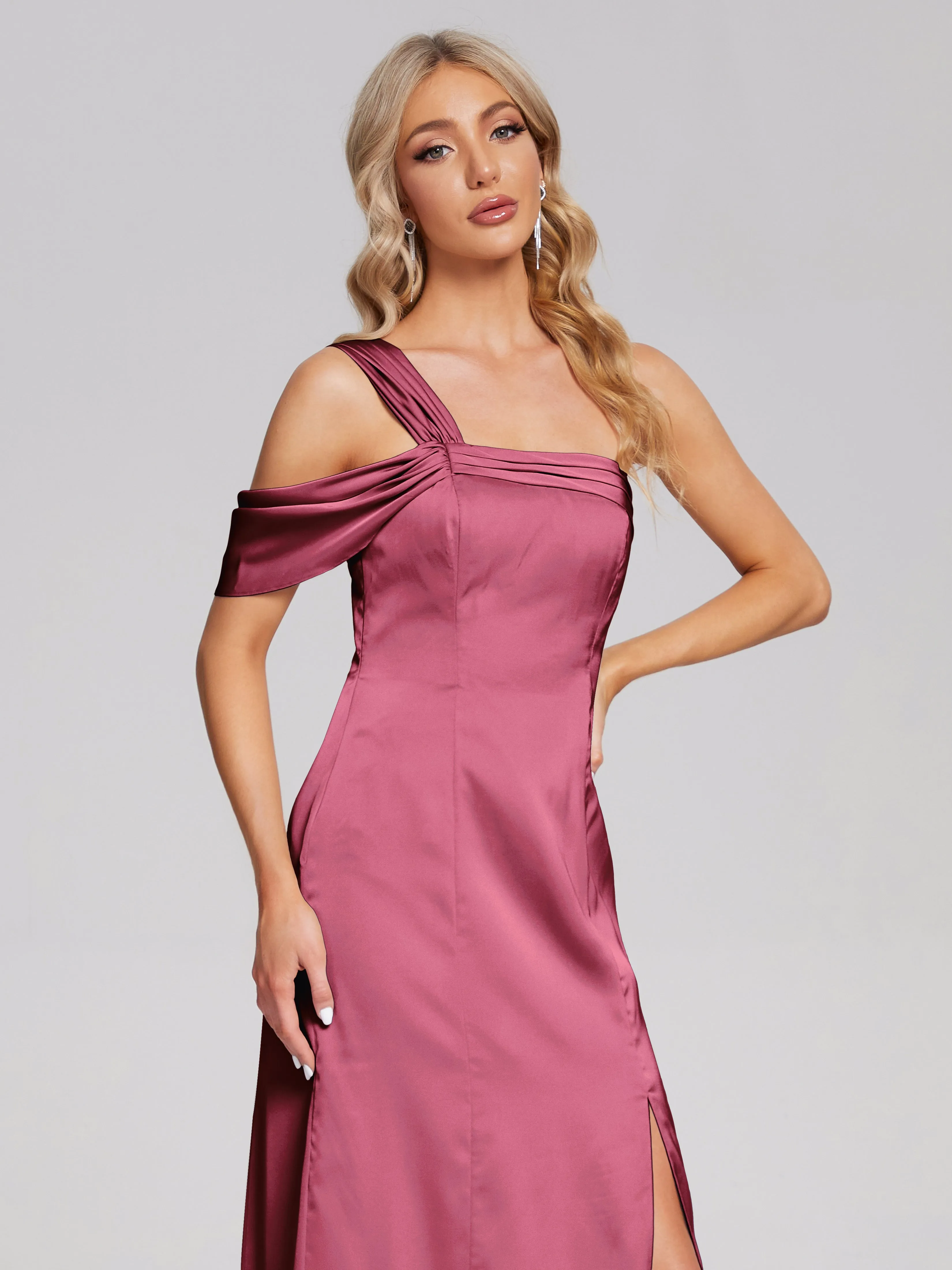 Raelyn Asymmetrical Pleats Soft Satin Dresses