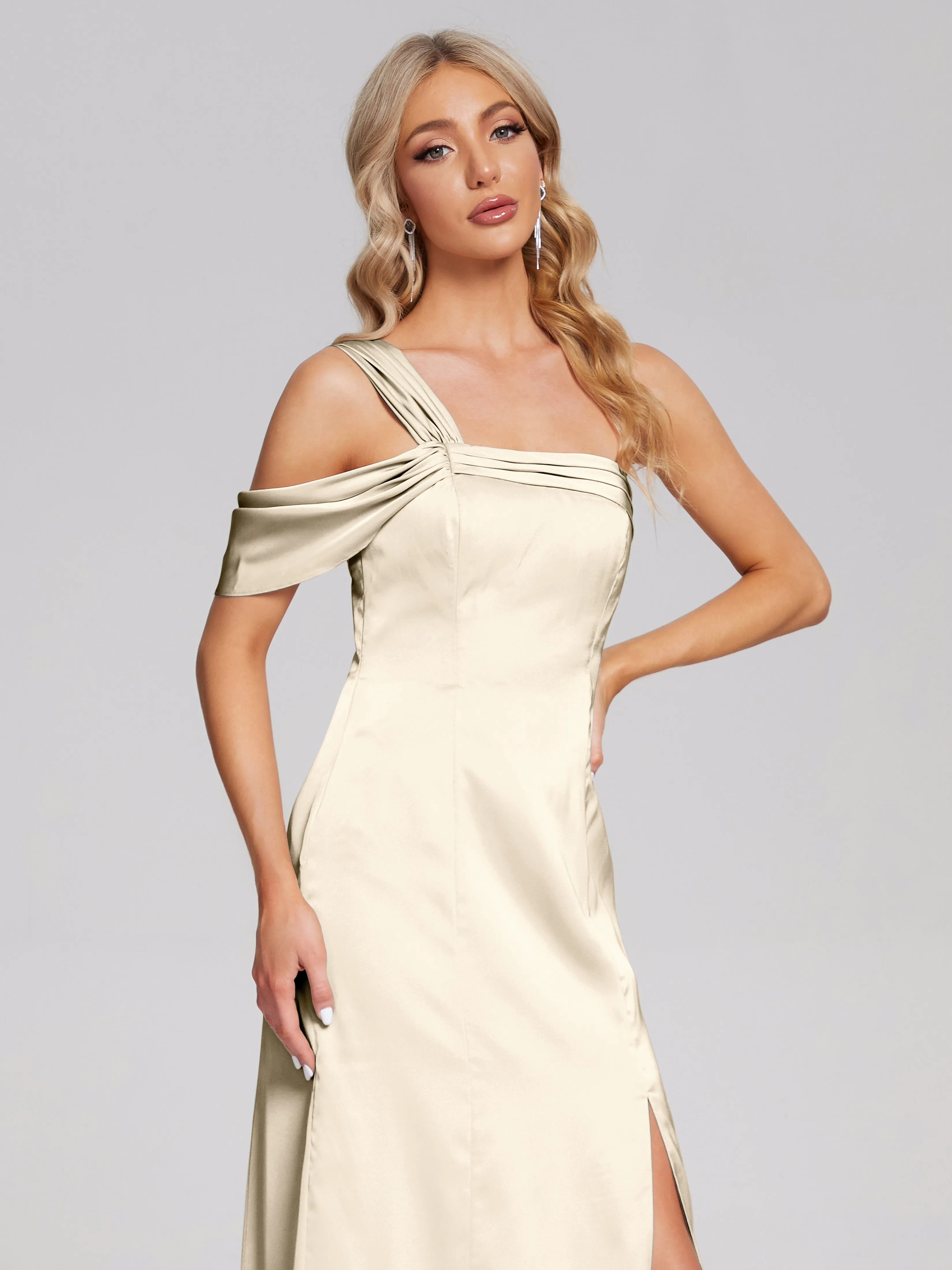 Raelyn Asymmetrical Pleats Soft Satin Dresses