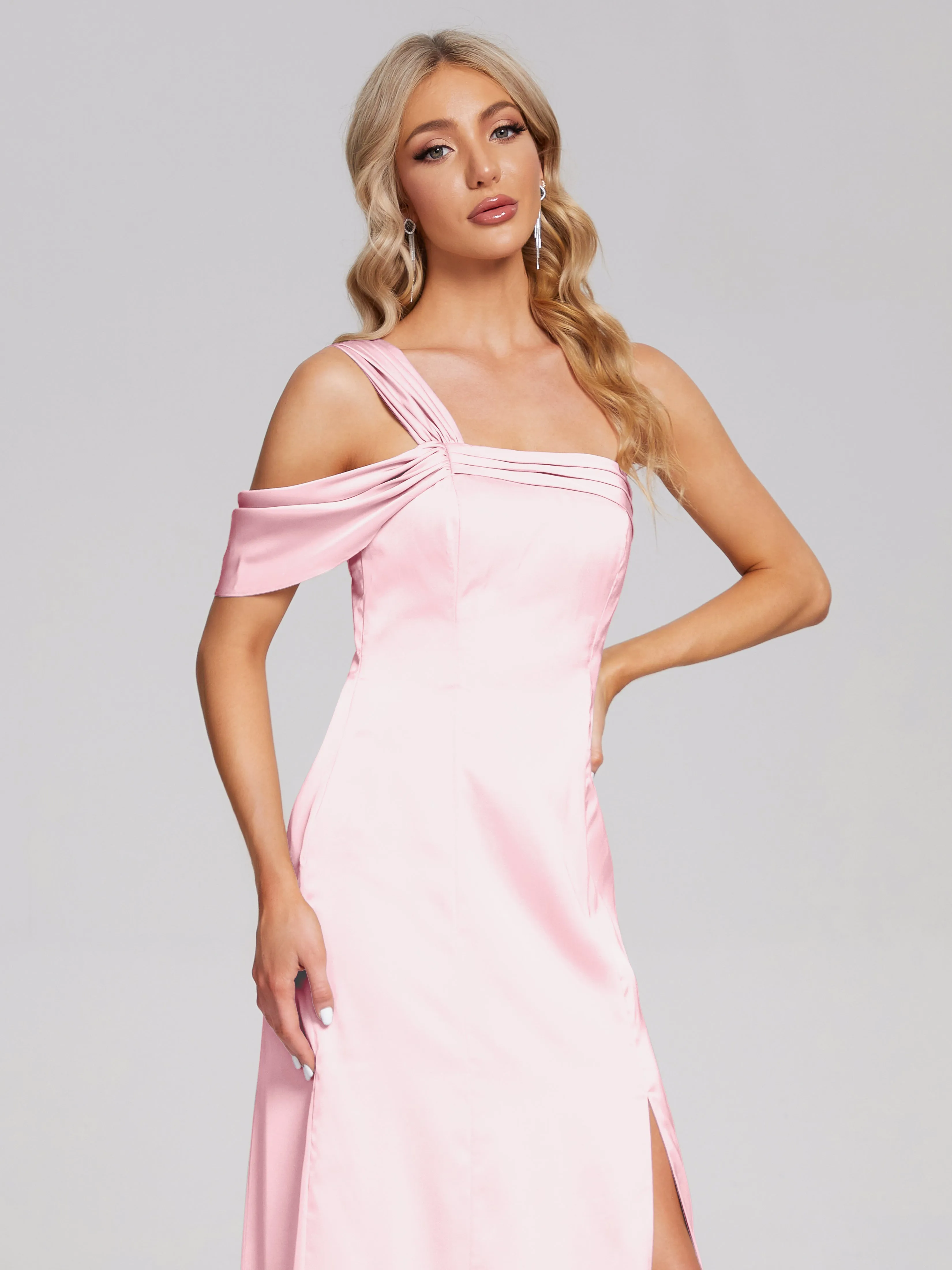 Raelyn Asymmetrical Pleats Soft Satin Dresses