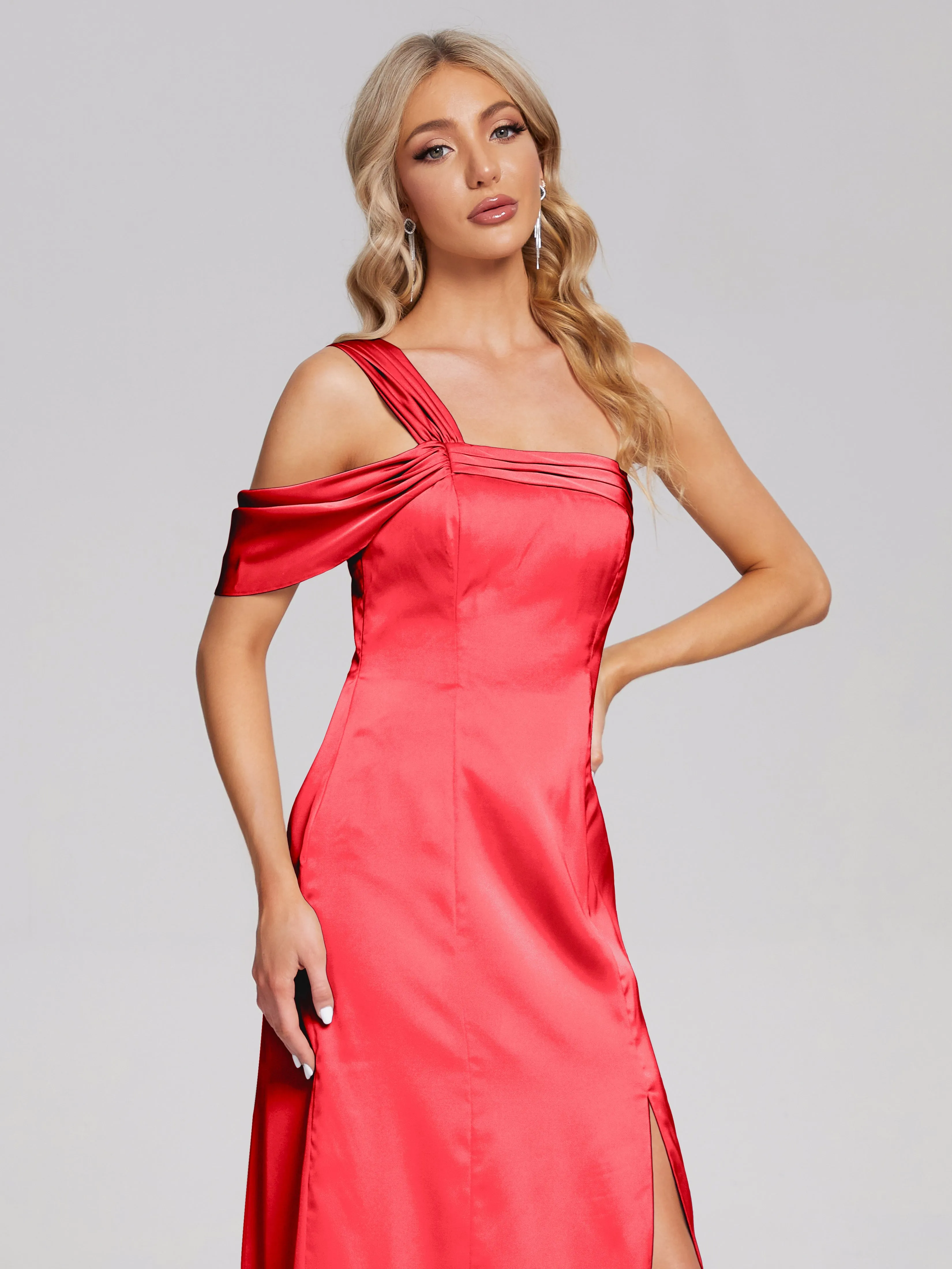 Raelyn Asymmetrical Pleats Soft Satin Dresses