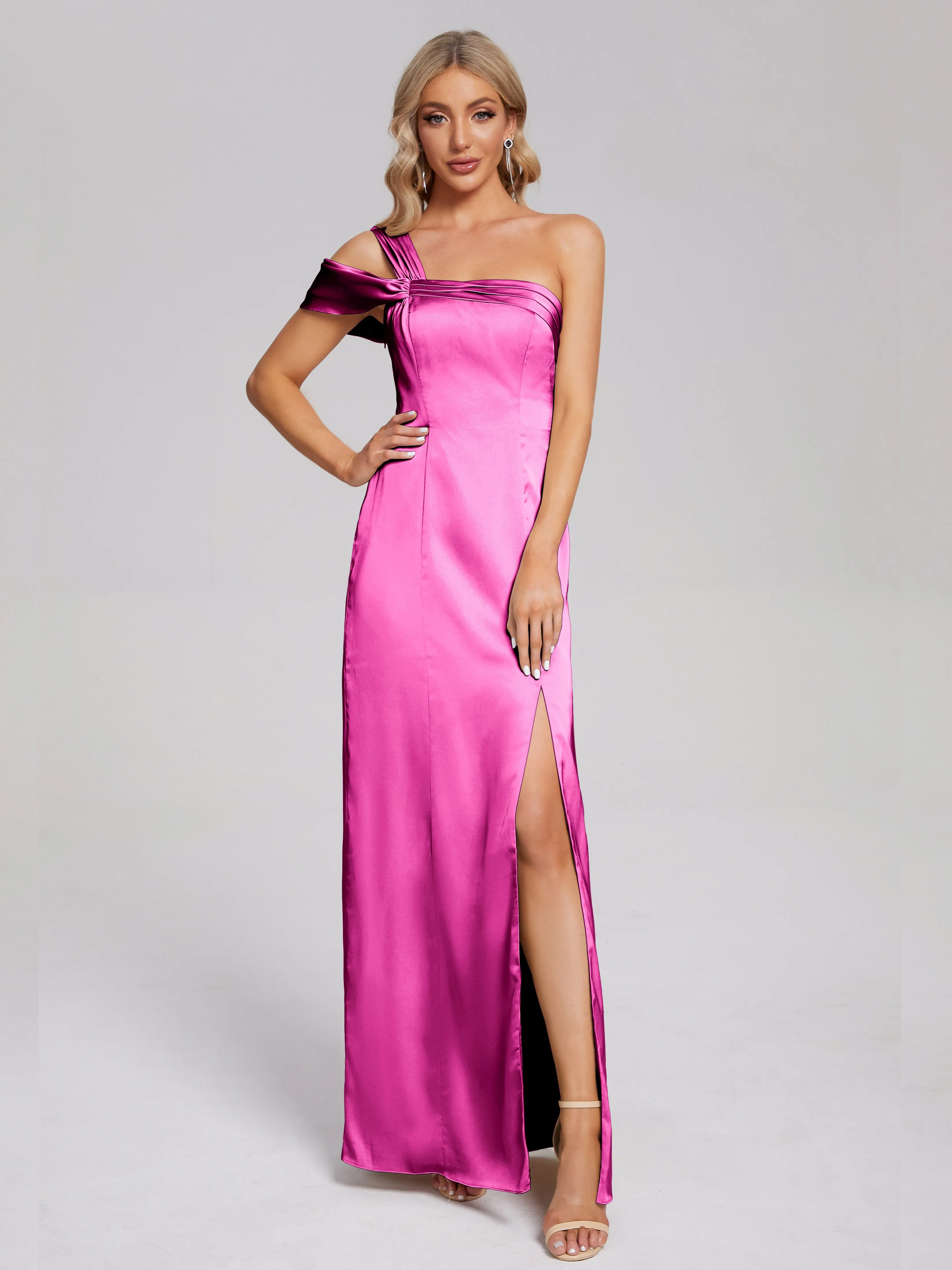 Raelyn Asymmetrical Pleats Soft Satin Dresses