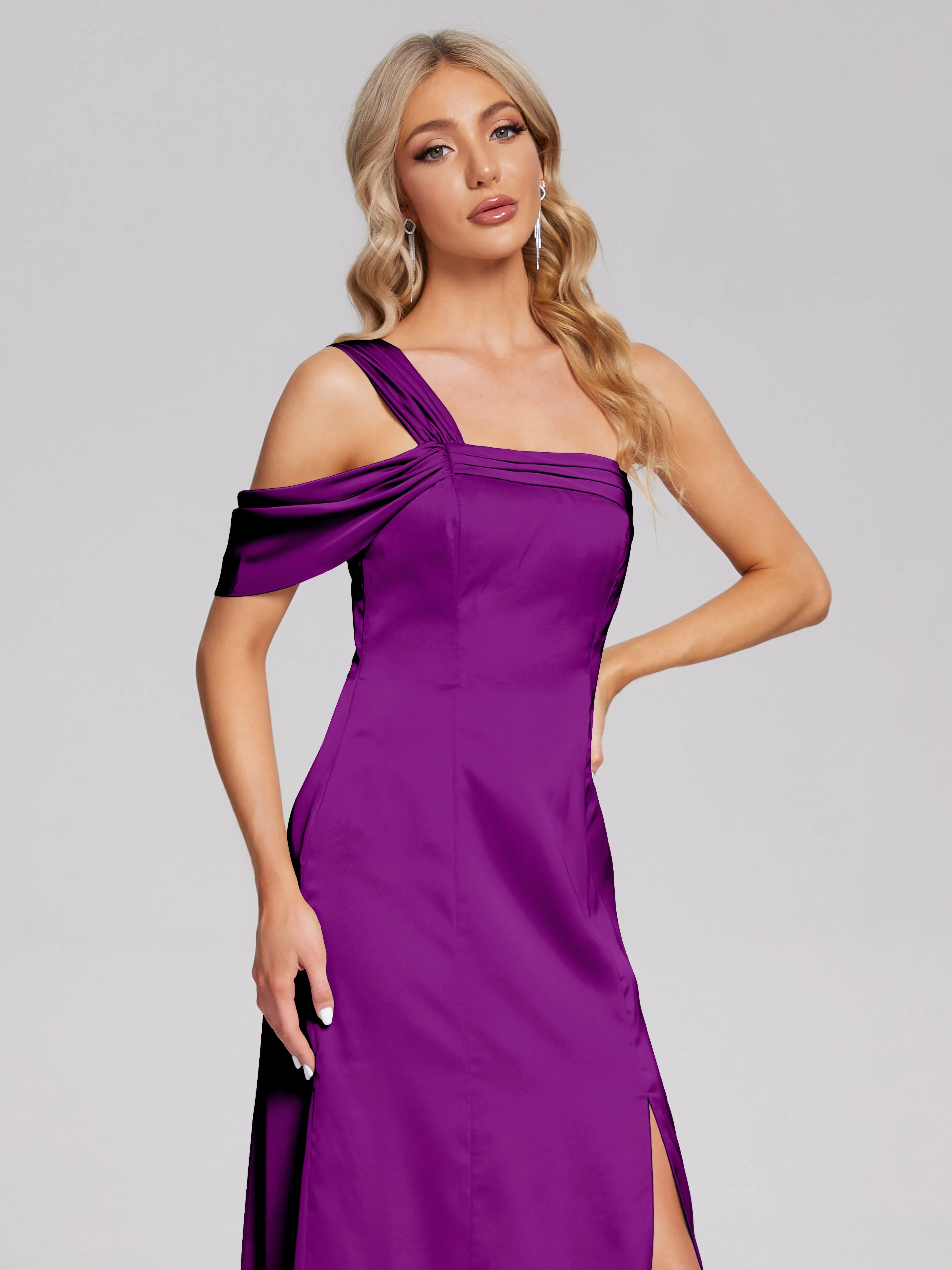 Raelyn Asymmetrical Pleats Soft Satin Dresses