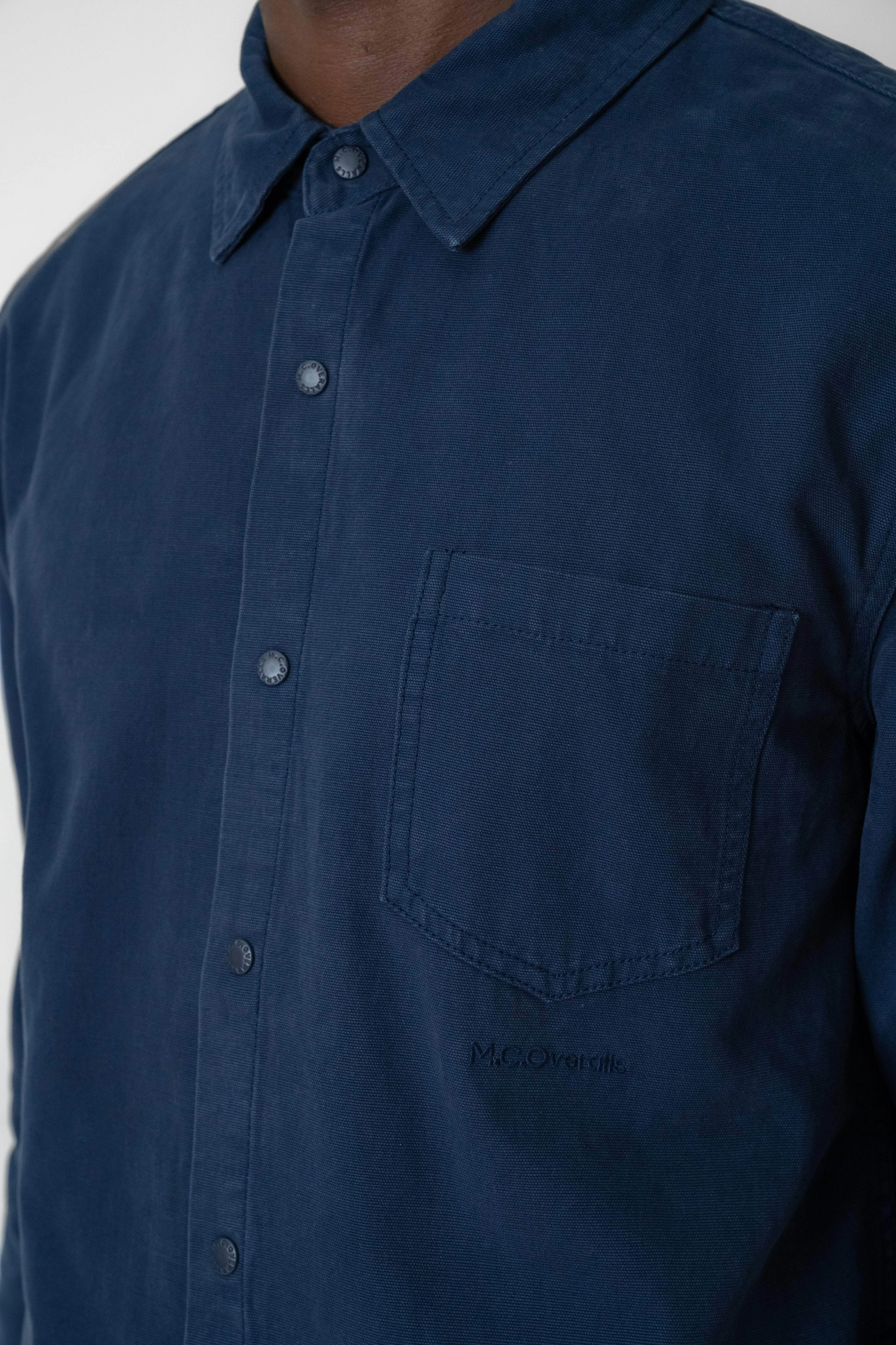 Relaxed Cotton Canvas Snap Buttoned Shirt Navy