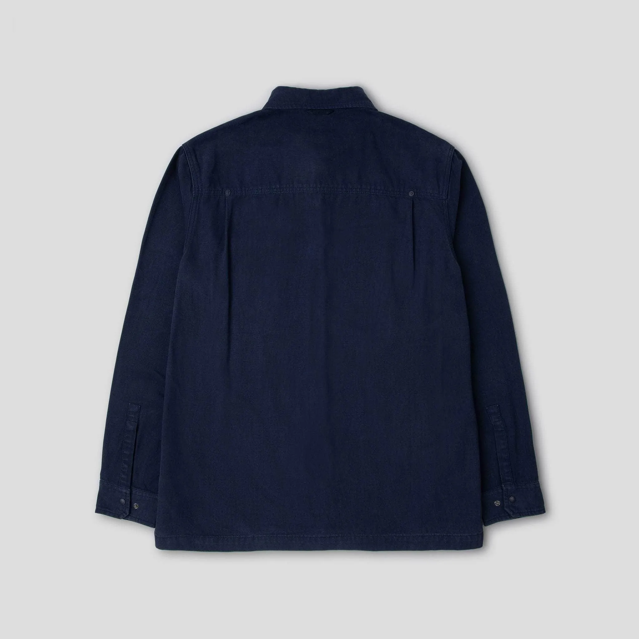 Relaxed Cotton Canvas Snap Buttoned Shirt Navy