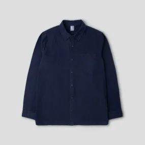 Relaxed Cotton Canvas Snap Buttoned Shirt Navy