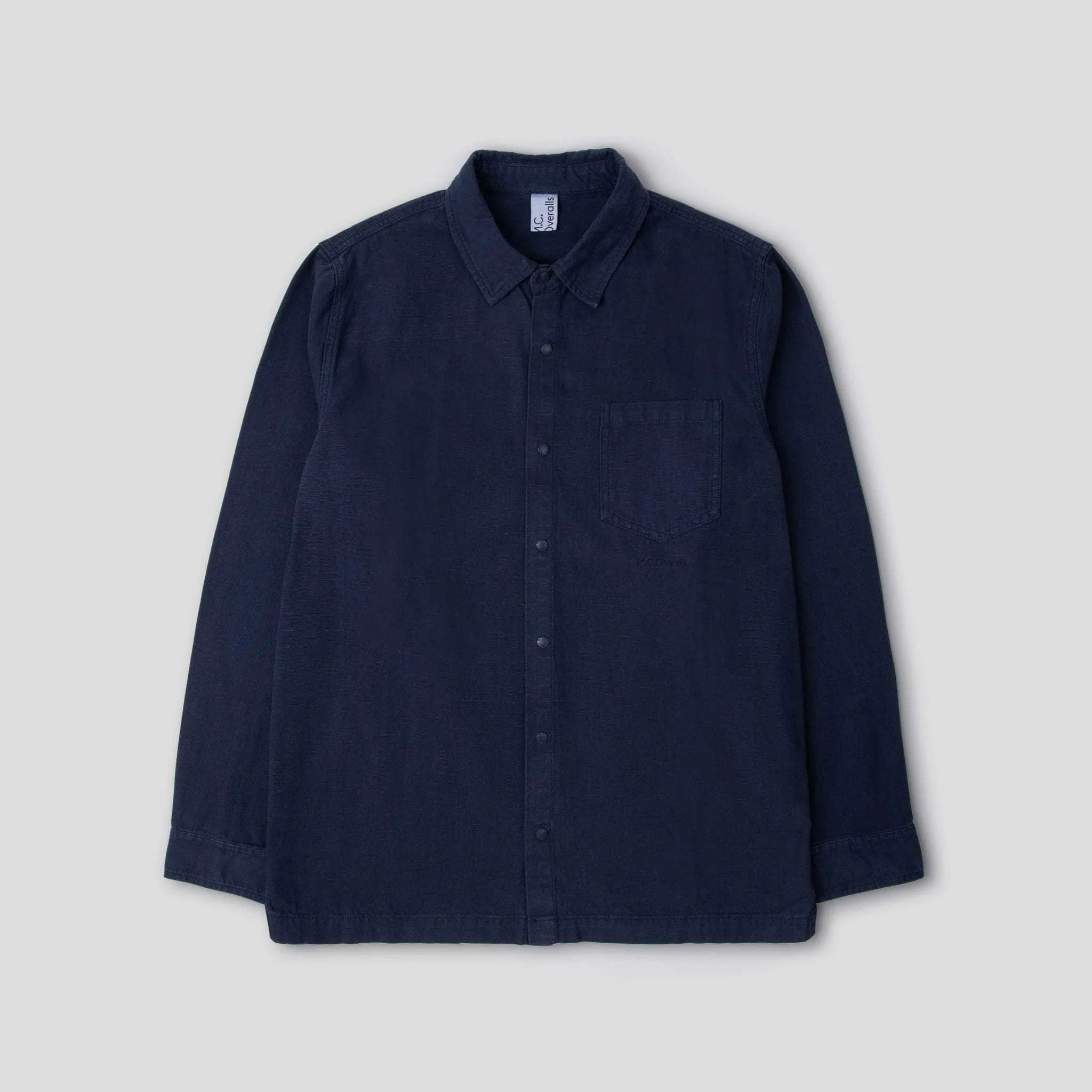 Relaxed Cotton Canvas Snap Buttoned Shirt Navy