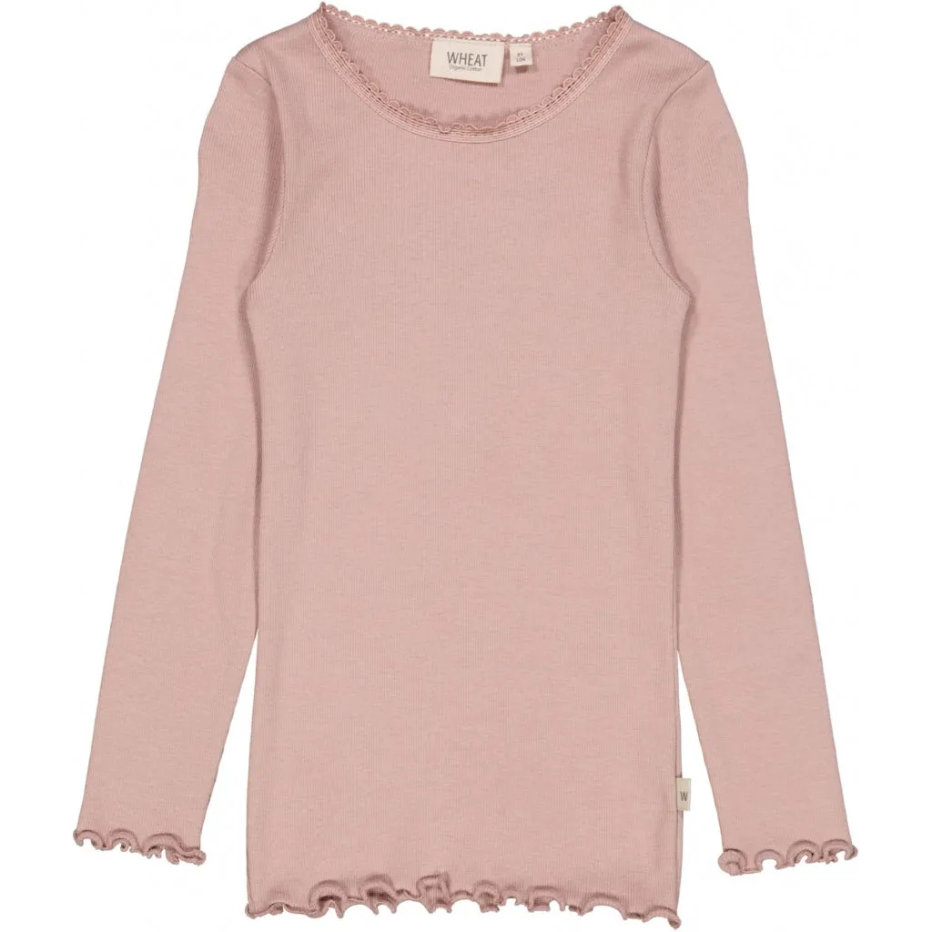 Rib T-Shirt Lace LS - powder brown