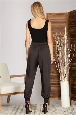 SATIN JOGGER PANTS WITH POCKETS AND ADJUSTABLE DRAWSTRING - BLACK OR ROSE