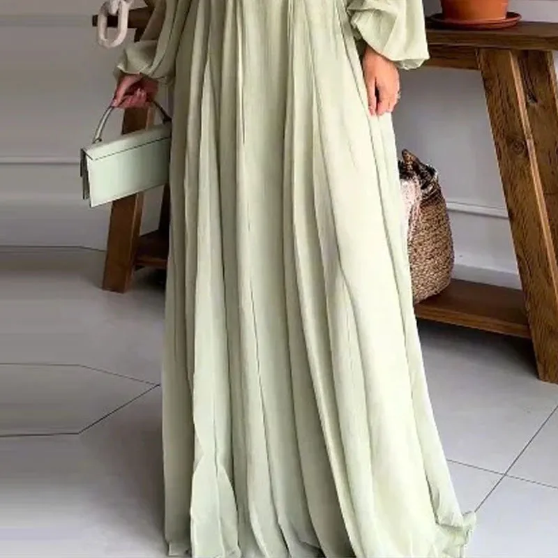 Sexy suspender long-sleeved backless green dress