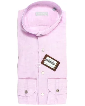 Stefano Ricci Linen Band Collar Shirt Pink 41 - 16 REDUCED SALE