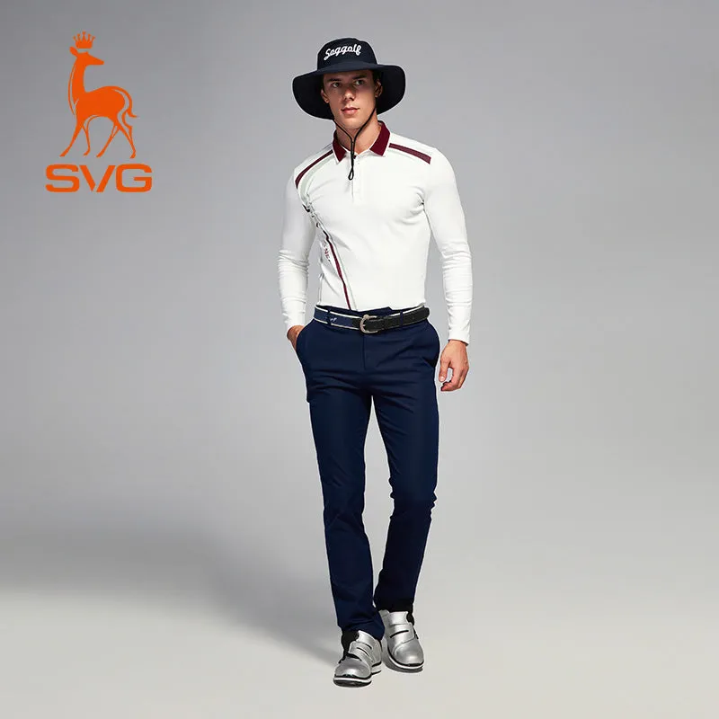 SVG Golf Men's Printed Long Sleeve Lapel Polo Shirt