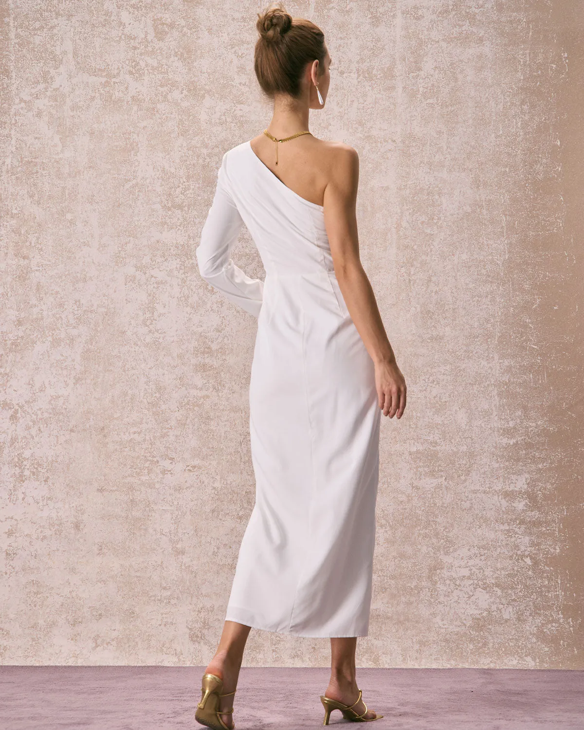 The White One Shoulder Slit Maxi Dress