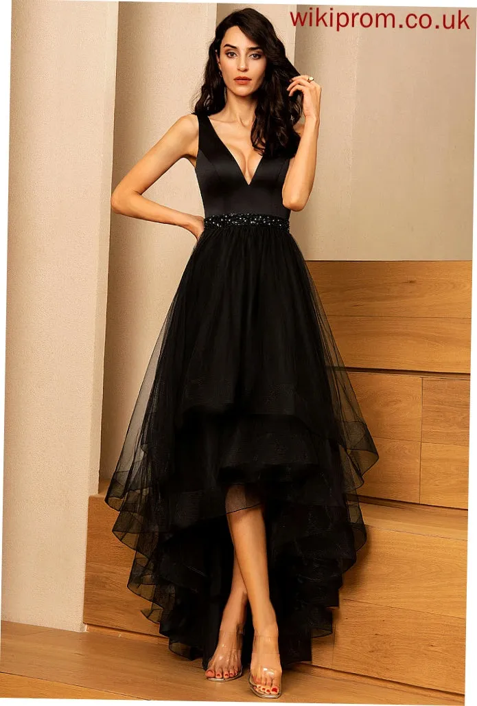 V-neck Dress Homecoming Homecoming Dresses With Tulle Beading Jill A-Line Asymmetrical