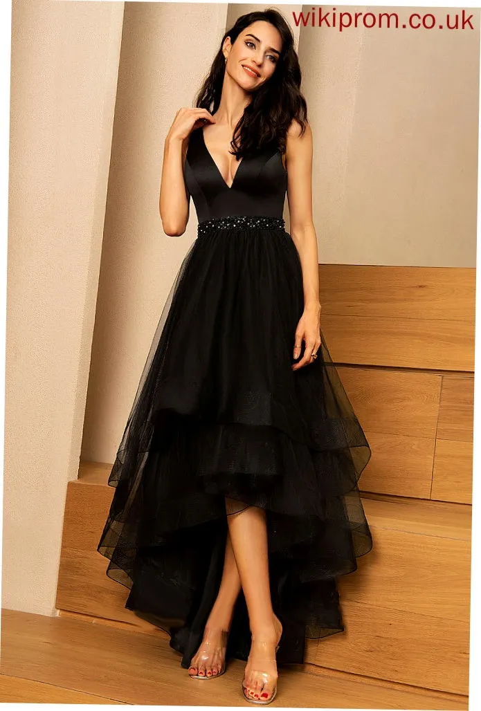 V-neck Dress Homecoming Homecoming Dresses With Tulle Beading Jill A-Line Asymmetrical