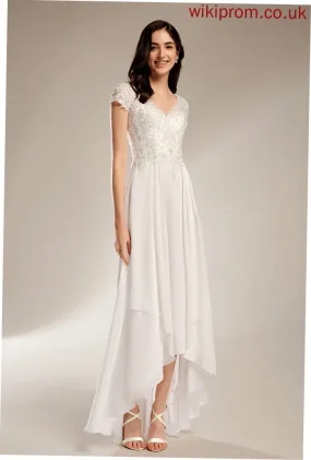 V-neck Lace Wedding A-Line Dress Asymmetrical Wedding Dresses With Hillary