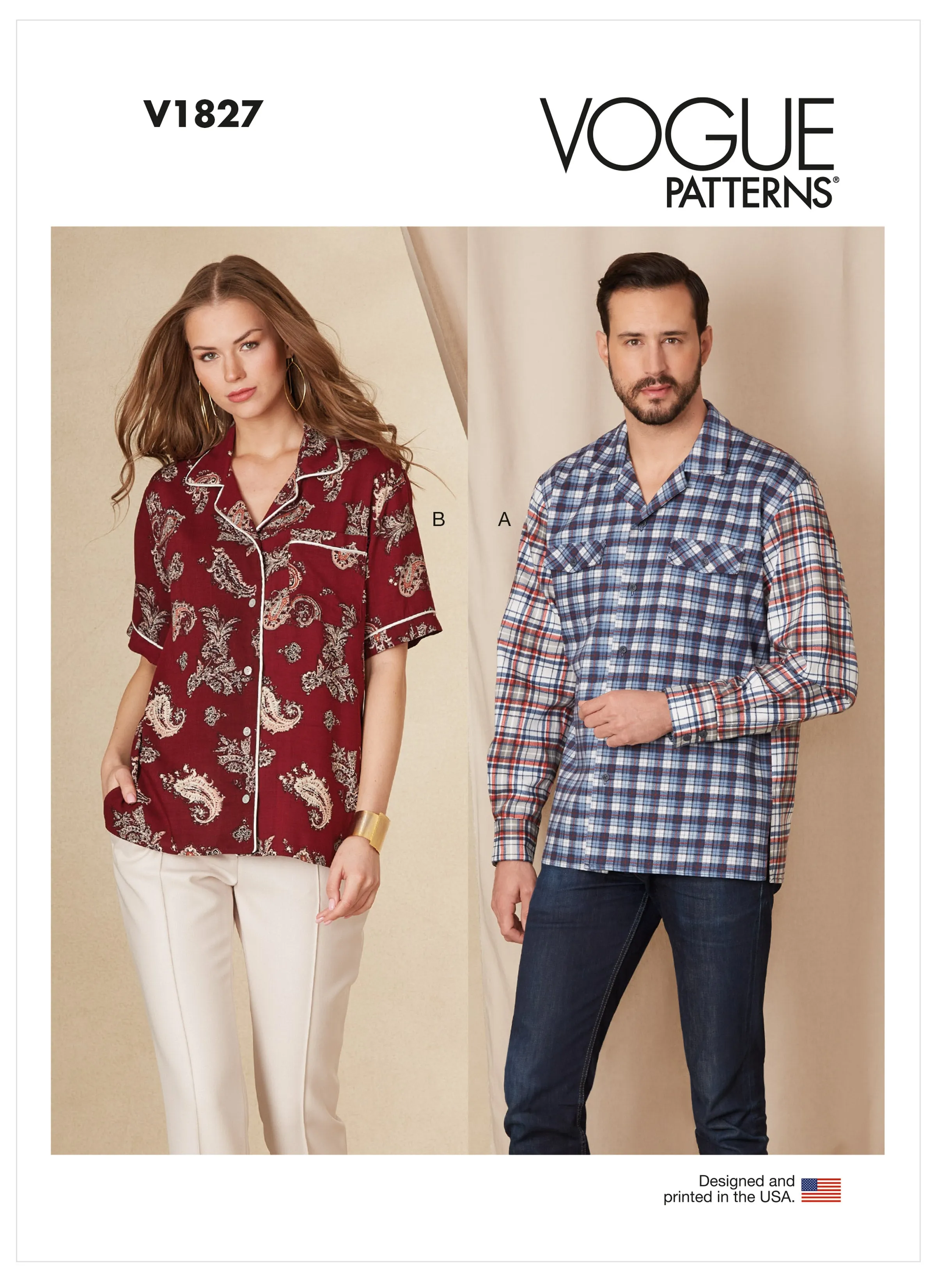 Vogue Pattern V1827  Unisex Shirts