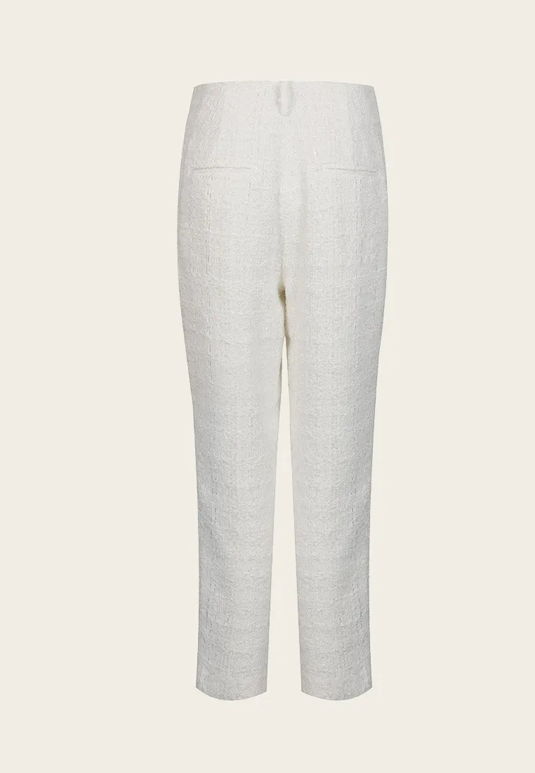 White Tweed Ankle-length Straight-leg Pants