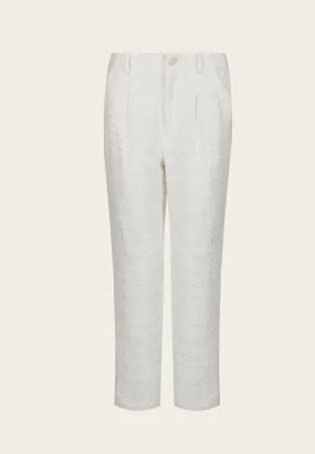 White Tweed Ankle-length Straight-leg Pants