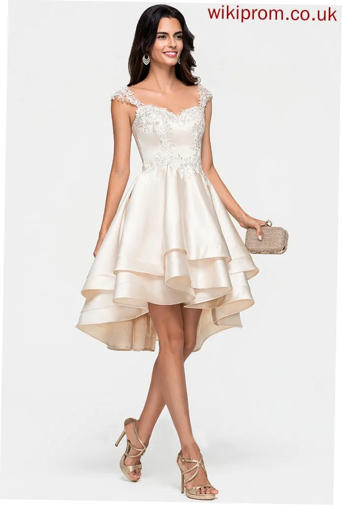 With Beading Ruffles Lace Sweetheart Dress Brittany Asymmetrical Satin Homecoming Dresses Cascading A-Line Homecoming