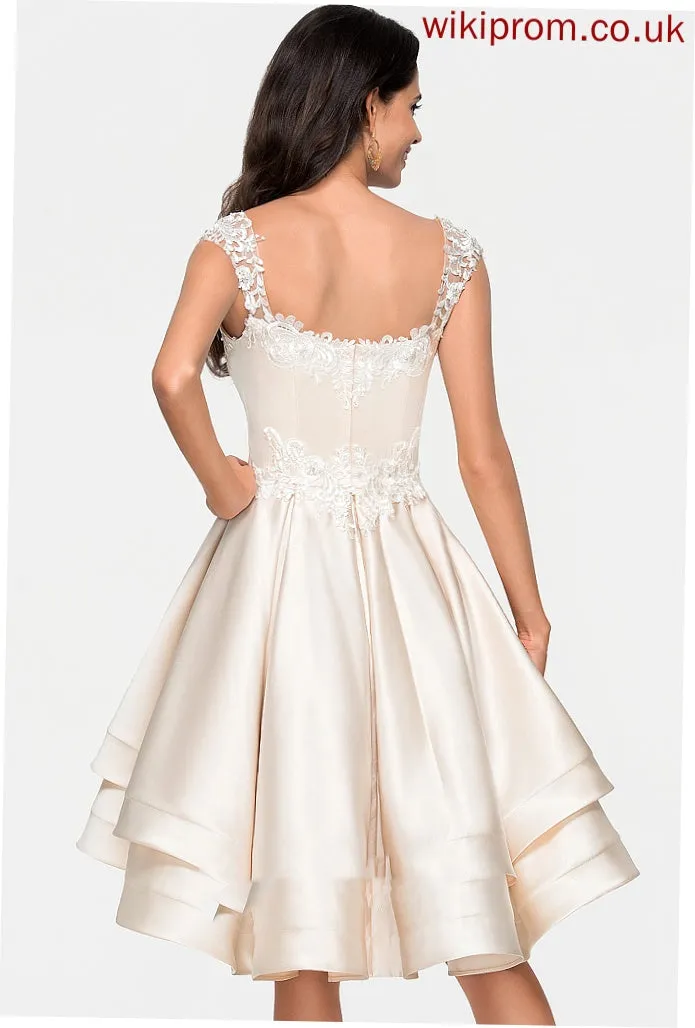 With Beading Ruffles Lace Sweetheart Dress Brittany Asymmetrical Satin Homecoming Dresses Cascading A-Line Homecoming