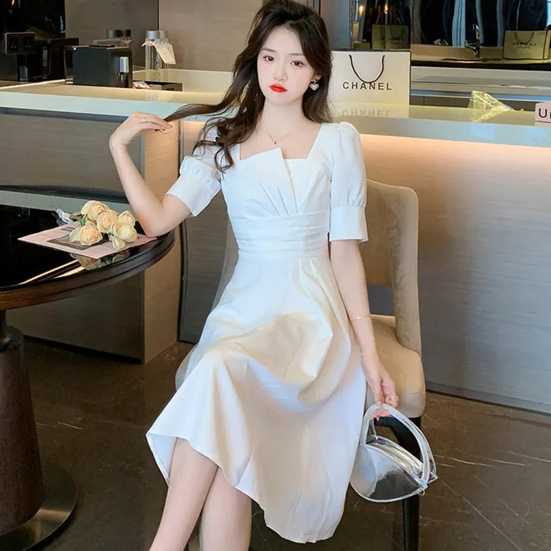 Women Short Sleeve Asymmetrical Collar Wedding Dress Women Red Luxury Chic Prom Midi Dress - WD8106