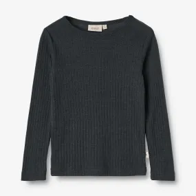 Wool Silk t-shirt L/S Alfie - navy